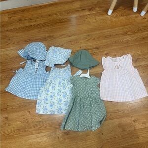 Carter's Baby Girls Pastel Dress & Hat Mix in Blue, Green, Pink